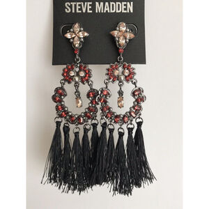 NEW Steve Madden Crystals Tassel Post Drop Chandelier Earrings For Women